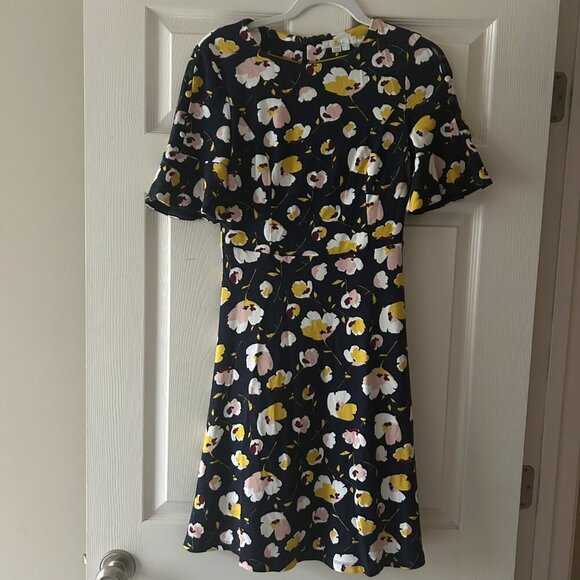 BODEN Alexis Jersey Midi Dress French Navy Blue Yellow Floral Size 6P Lined - Picture 13 of 14